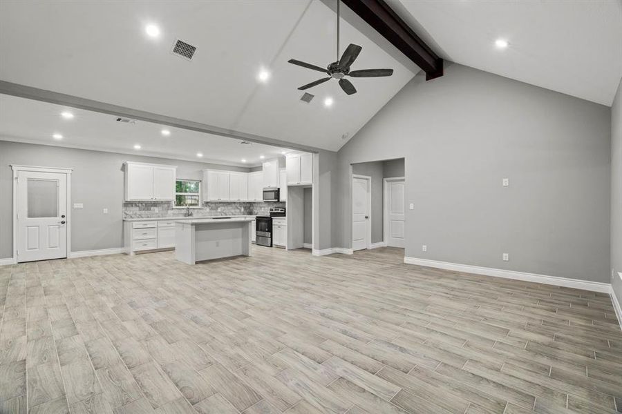 Living Room area high ceilings