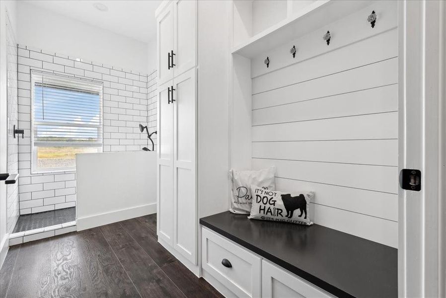 Mudroom featuring dark hardwood / wood-style floors