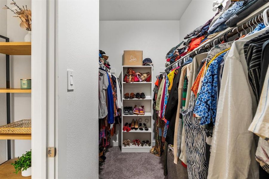 Spacious closet with carpet floors