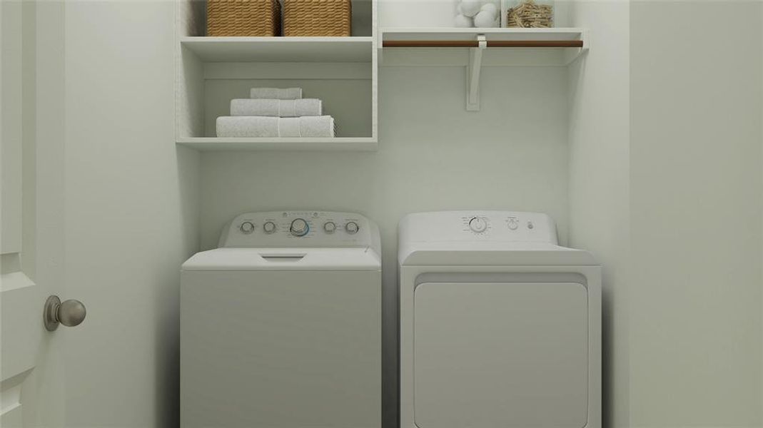 Washroom with washing machine and dryer