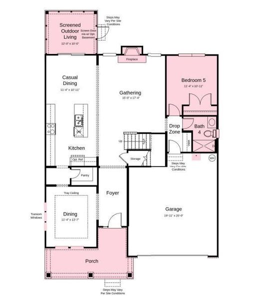 Structural options added include: first floor guest suite with full bath and walk in shower, fireplace in gathering room, screened outdoor living, additional windows, utility sink in garage