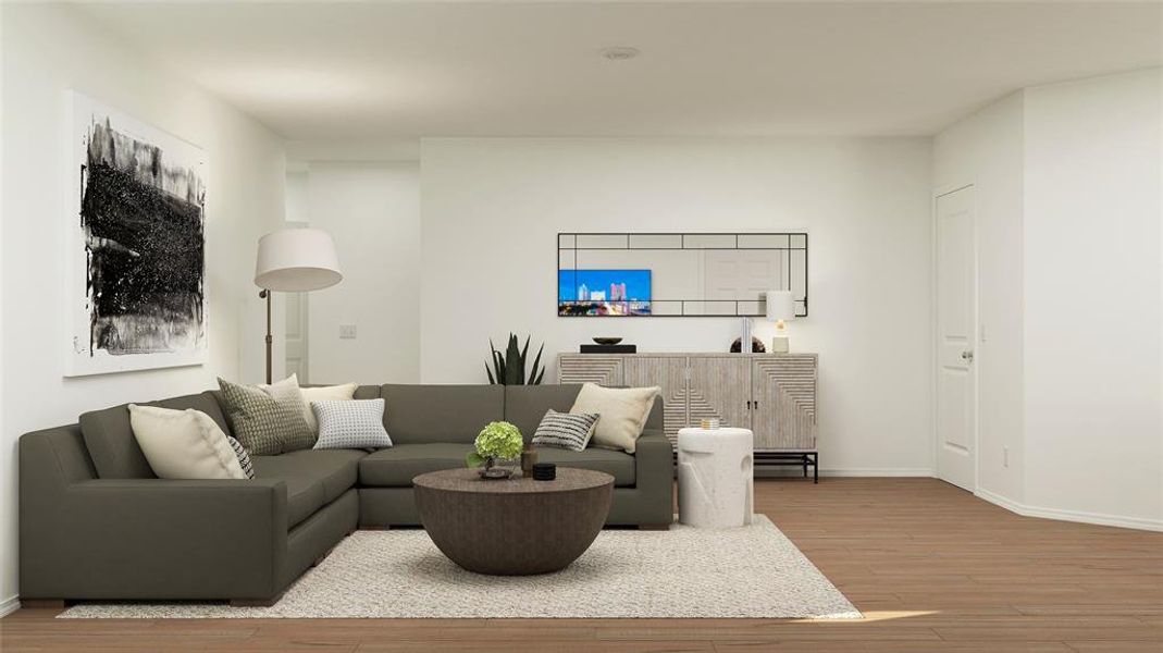 Living room with hardwood / wood-style floors