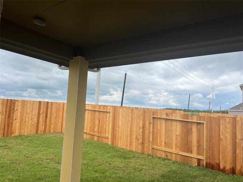 Covered patio in backyard