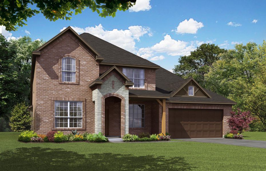 Elevation A with Stone | Concept 3218 at Belle Meadows in Cleburne, TX by Landsea Homes