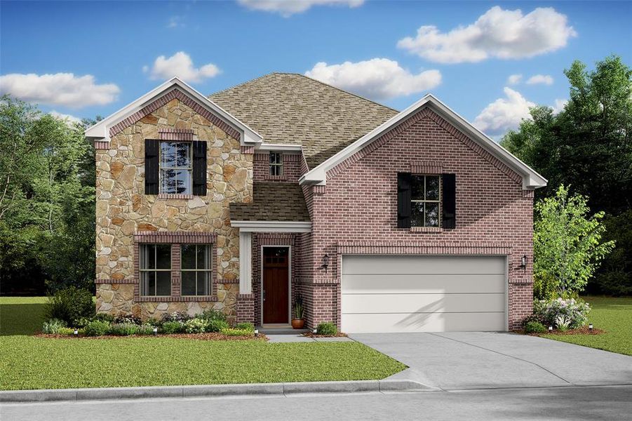 Stunning Omaha home design with elevation RA built by K. Hovnanian Homes in beautiful Centennial Oaks. (*Artist rendering used for illustration purposes only.)