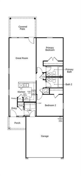 This floor plan features 2 bedrooms, 2 full baths, and over 1,000 square feet of living space.