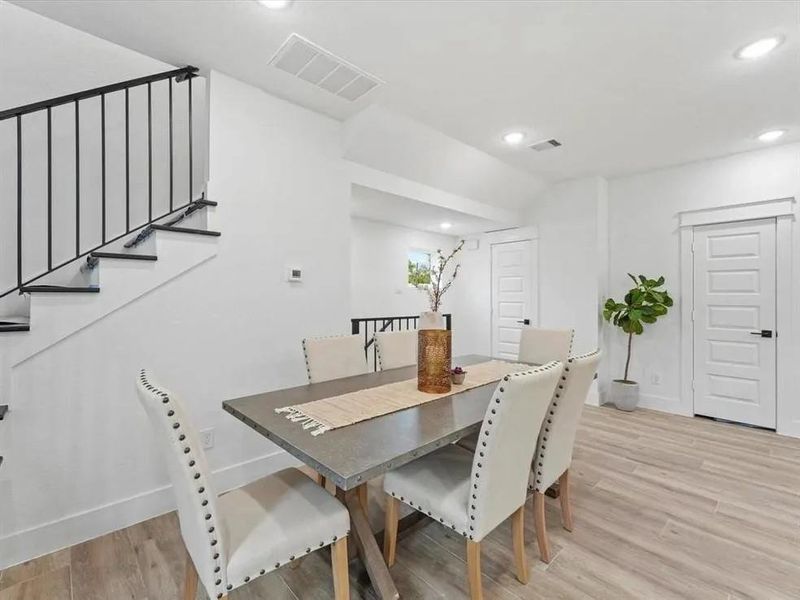 Dining area at the top of the stairs.