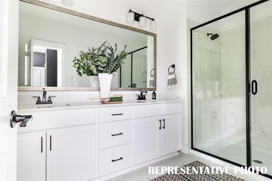 Our thoughtfully designed owner's baths offer style and space for two.   REPRESENTATIVE PHOTO OF MODEL HOME