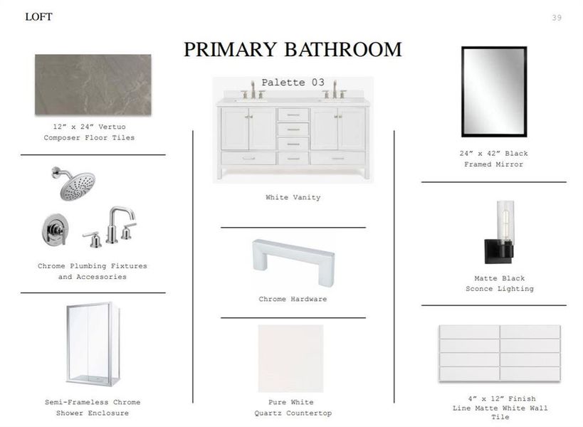 Loft Palette 3 Primary Bath selections