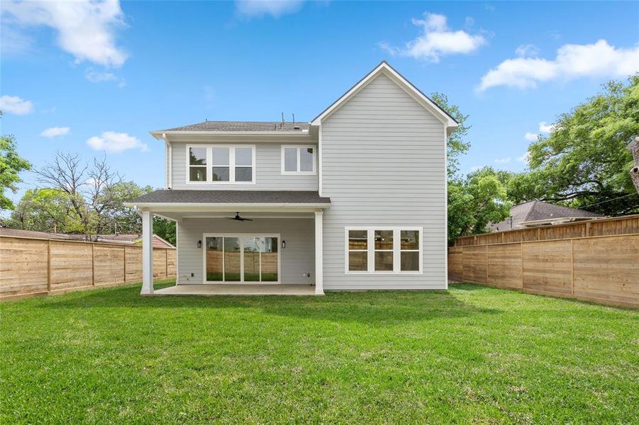 Here is another view of the backyard, which is surrounded by 8' tall fencing. Plenty of room for a pool with room to spare, so no compromising is necessary!