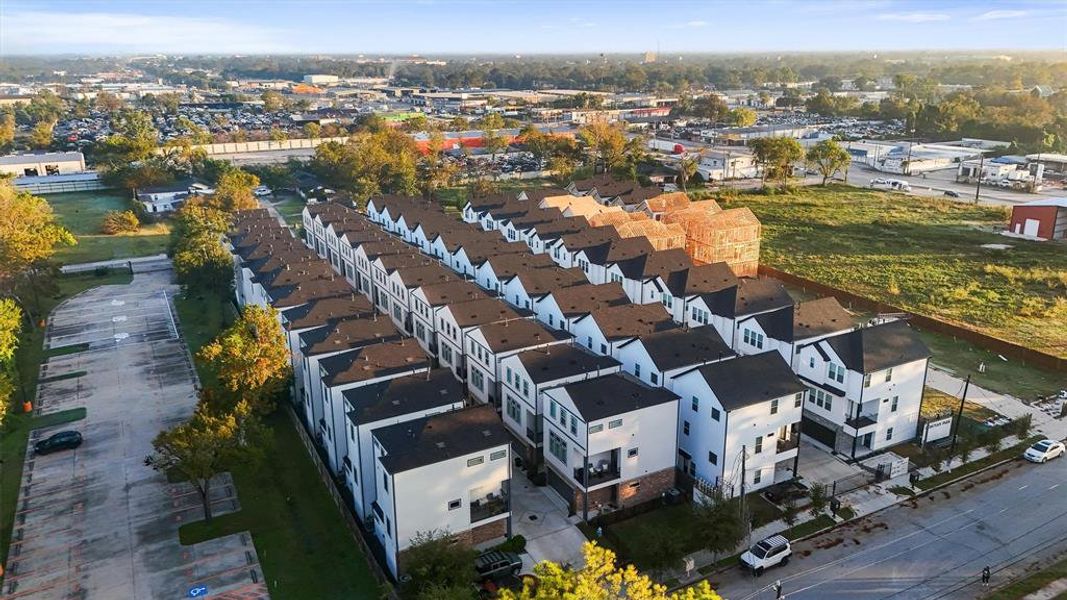 An aerial view of modern city living at Donovan Park development with a sleek design.