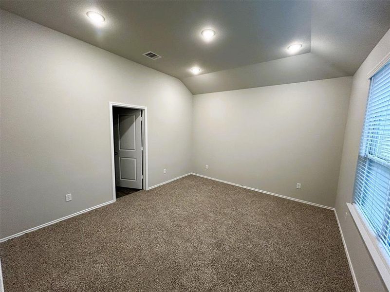 Master bedroom has a soaring vaulted ceiling!