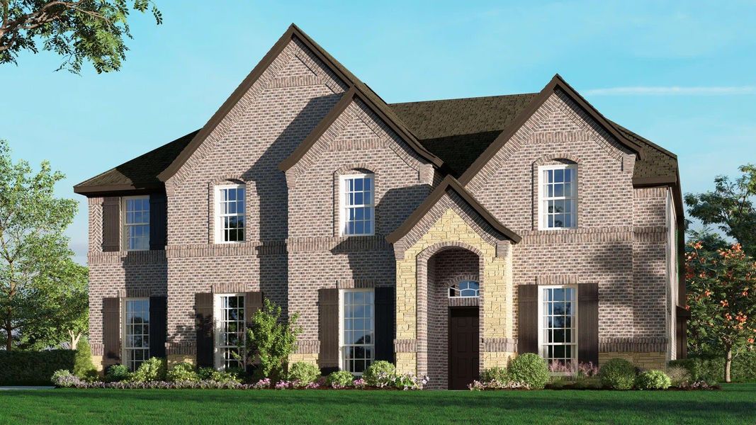 Elevation A with Stone and Outswing | Concept 3135 at Oak Hills in Burleson, TX by Landsea Homes