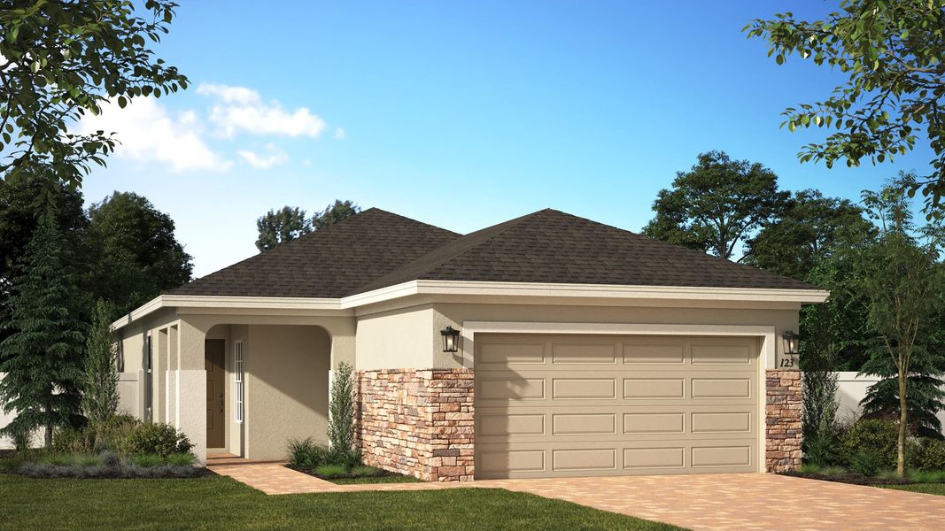 Elevation 1 with Optional Stone | Delray | Eagletail Landings | New Homes In Leesburg, FL | Landsea Homes