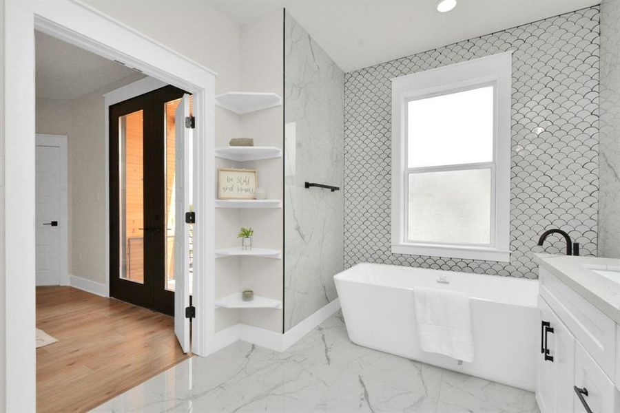 Primary bathroom: Spa-like retreat, modern design, tranquil ambiance, ultimate relaxation.