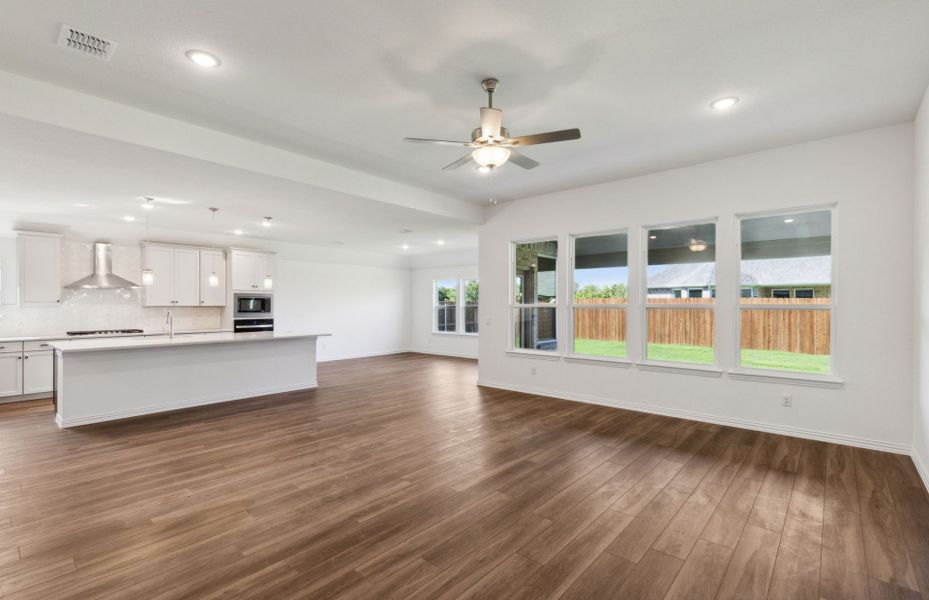 Airy gathering room with large windows