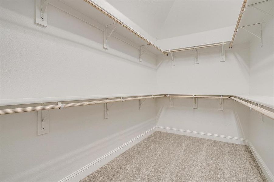 Spacious closet with light colored carpet