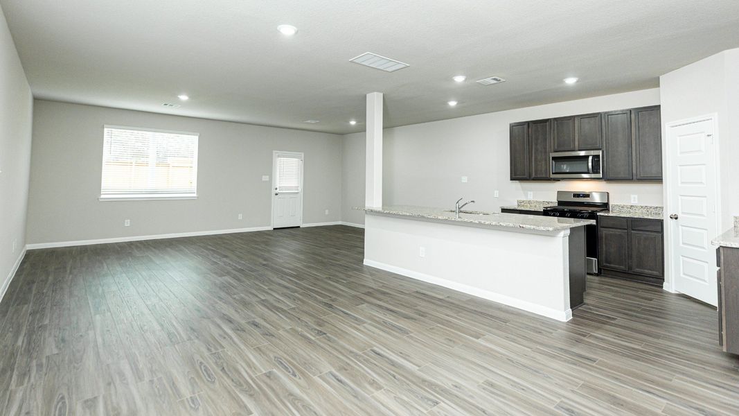 Family Room to Dining Area and Kitchen