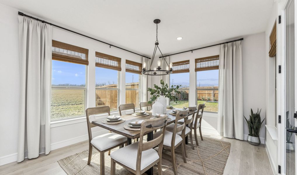 Dining area with chandelier