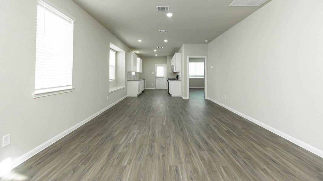 Family Room to Dining Area and Kitchen