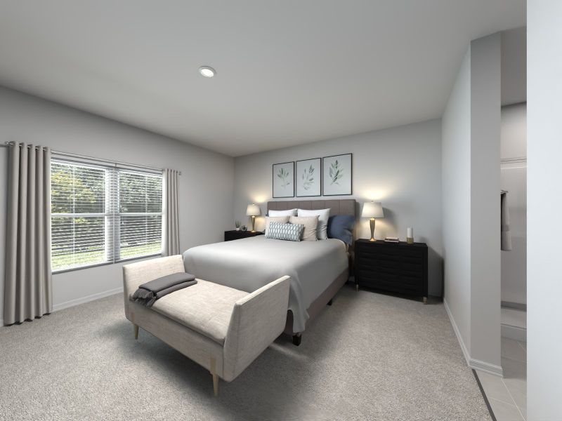 Virtual rendering of primary bedroom in Jubilee Select floorplan