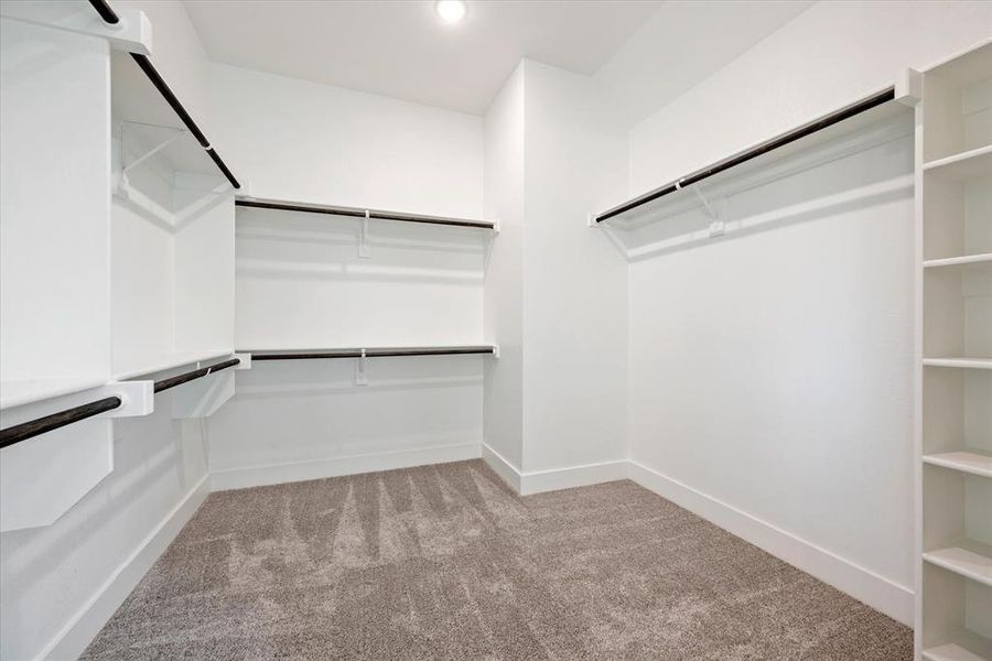 Spacious closet with light colored carpet