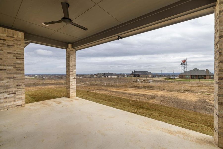 View of patio with ceiling fan