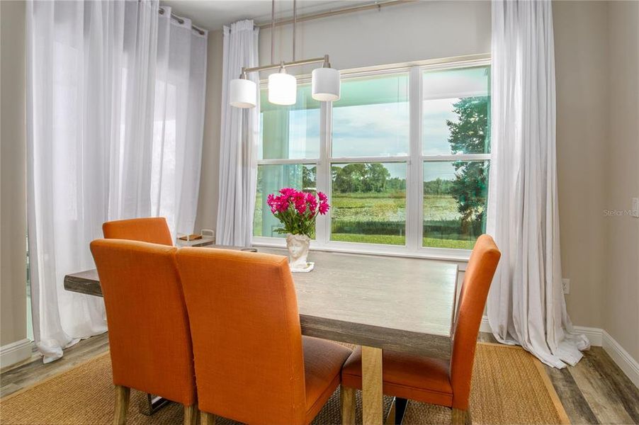 Even the dining area has lake views.
