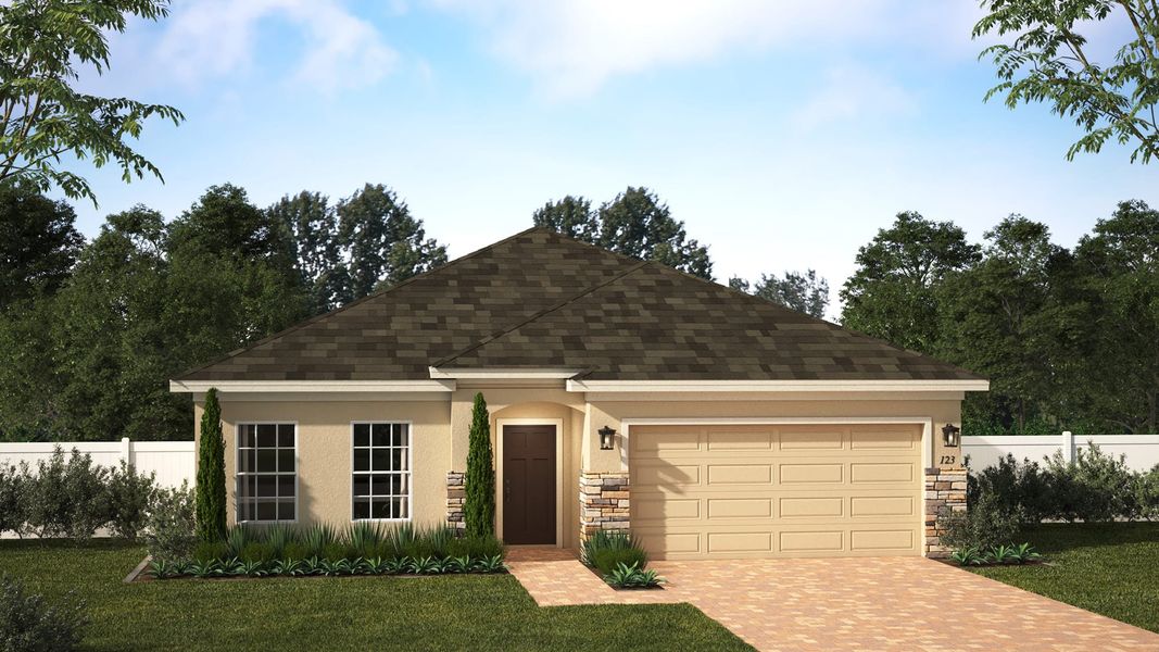 Elevation 1 with Optional Stone | Selby Flex | Eagletail Landings | New Homes In Leesburg, FL | Landsea Homes