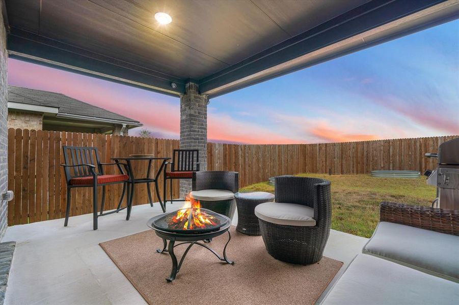 Patio terrace at dusk to extend your gatherings out doors.