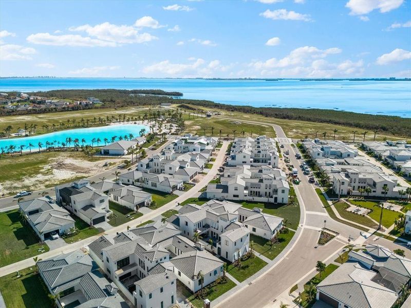 Ariel showing proximity to 4 acre lagoon pool and Sarasota Bay. NOT IN A FLOOD ZONE.