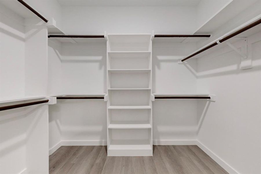 Spacious closet featuring light hardwood / wood-style flooring