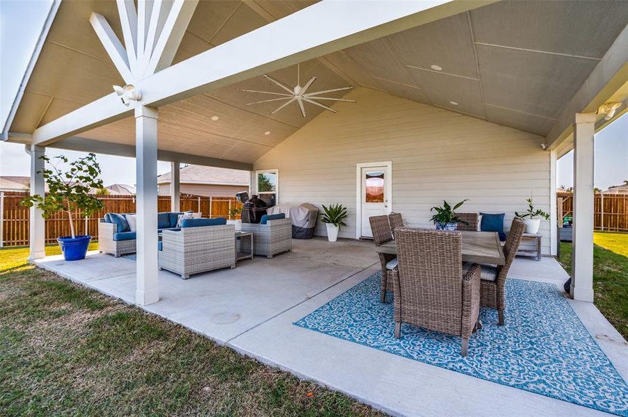 600 square foot patio added with cathedral ceiling, recessed lighting and BIG fan perfect for hot Texas days and cool Texas evenings!