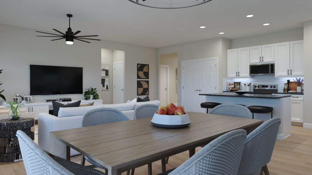 Dining Area, Kitchen and Great Room | Cascade | Courtyards at Waterstone | New homes in Palm Bay, FL | Landsea Homes