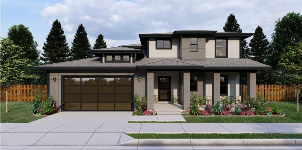 Ashland Prairie Model with Front Land Garage. Artist depiction, Landscaping, Fence along with other exterior features and finishes may not be included.