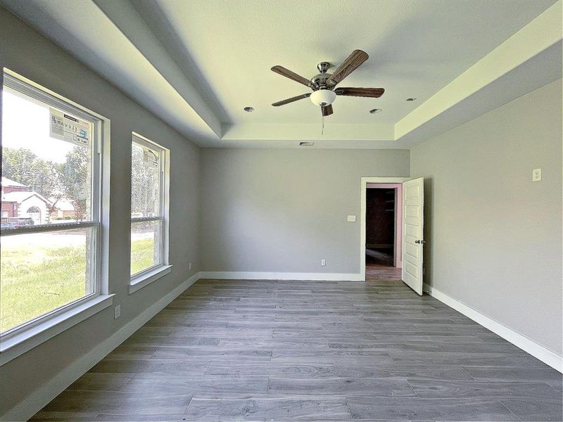 Lots of natural light with a trayed ceiling & fan