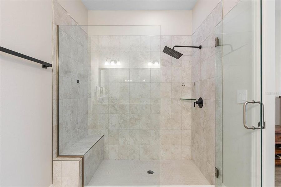 Large Glass Shower with Tile Bench