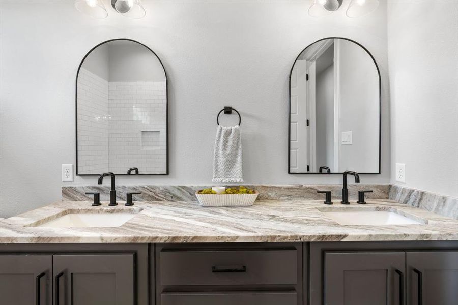 Bathroom with double sink and oversized vanity