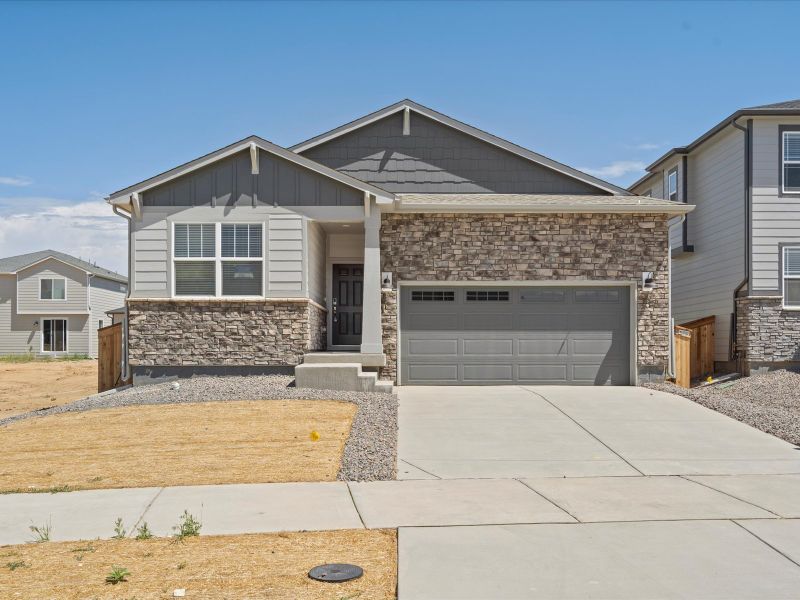 Primrose floorplan exterior image taken at a Meritage Homes community in Brighton, CO.