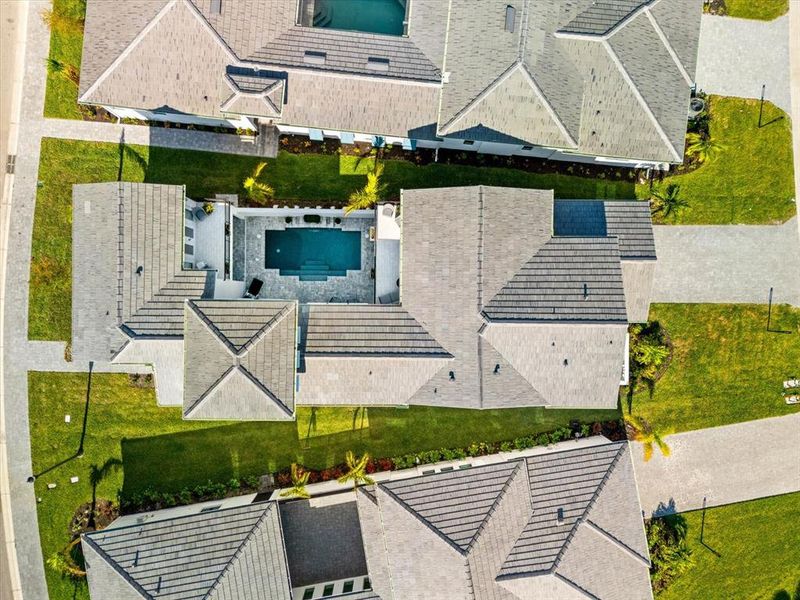 Ariel of home with courtyard pool.