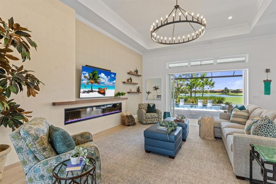 High ceilings overlooking the pool and view