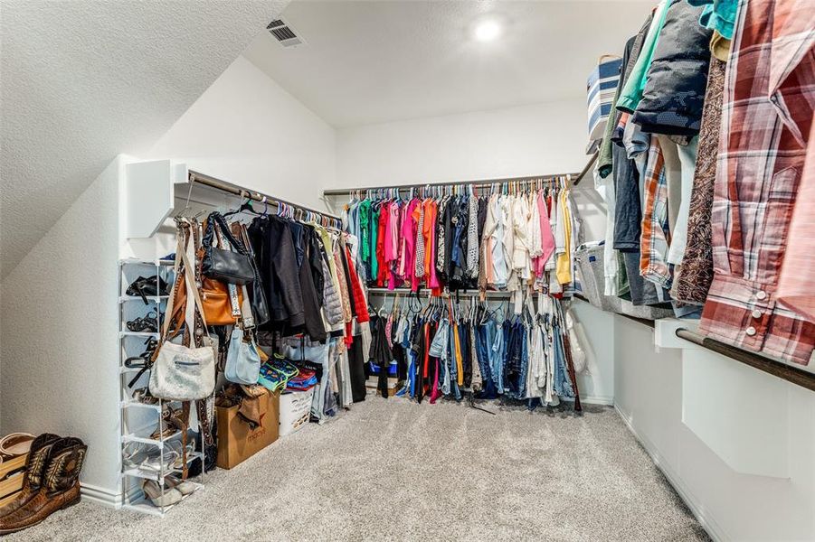 Walk in closet featuring carpet flooring