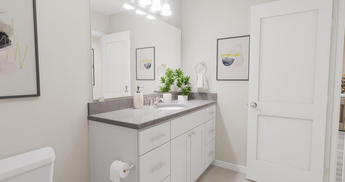 Bath with Gray Countertop - Barcelona - Inspired at Prairie Village in Brighton, Colorado by Landsea Homes