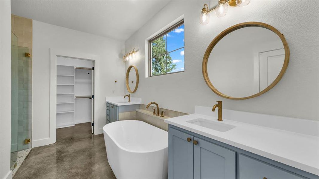 Double sinks for convenience & a soaking tub made for relaxing!