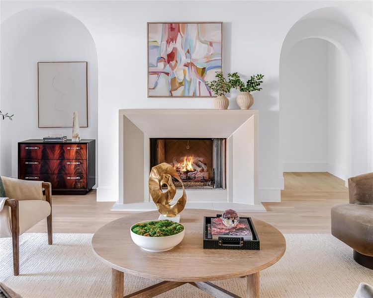 Living room with wood-type flooring