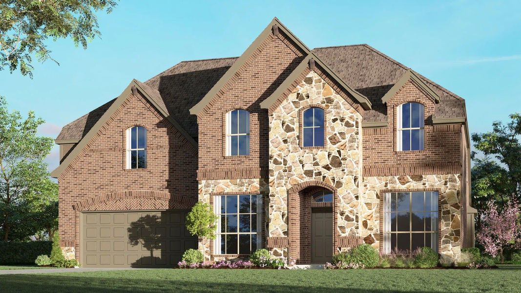 Elevation D with Stone | Concept 3135 at Oak Hills in Burleson, TX by Landsea Homes