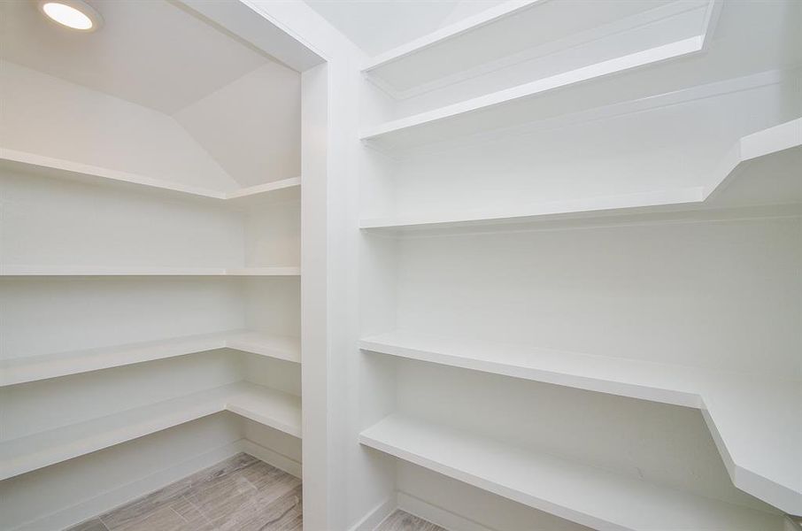 View of the walk-in kitchen pantry.