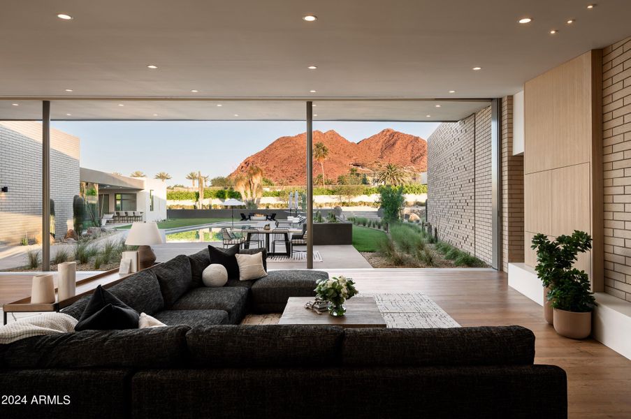 Great room with Camelback views