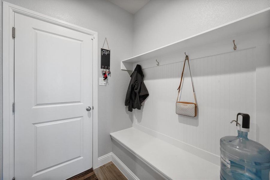 Mudroom featuring dark hardwood / wood-style floors