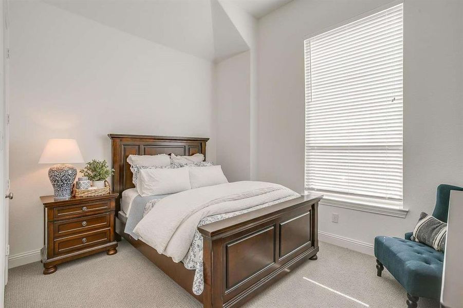 Bedroom with light carpet